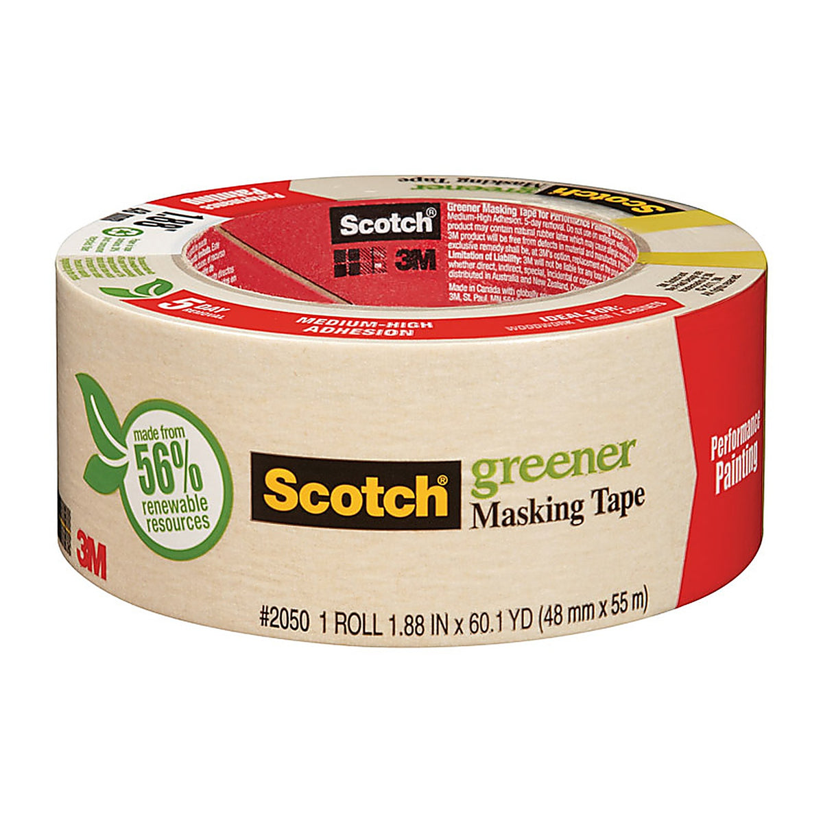 3M 2050-48A Scotch 1.88 in. W x 60.1 yd. L Beige Medium Strength Masking Tape 1/Pack