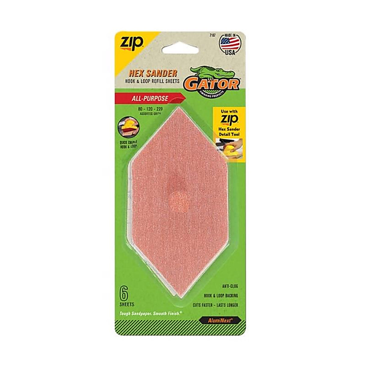 Gator 7187 Zip Sander 6 in. L x 3 in. W 80/120/220 Grit Aluminum Oxide Sanding Sheet 6/Pack
