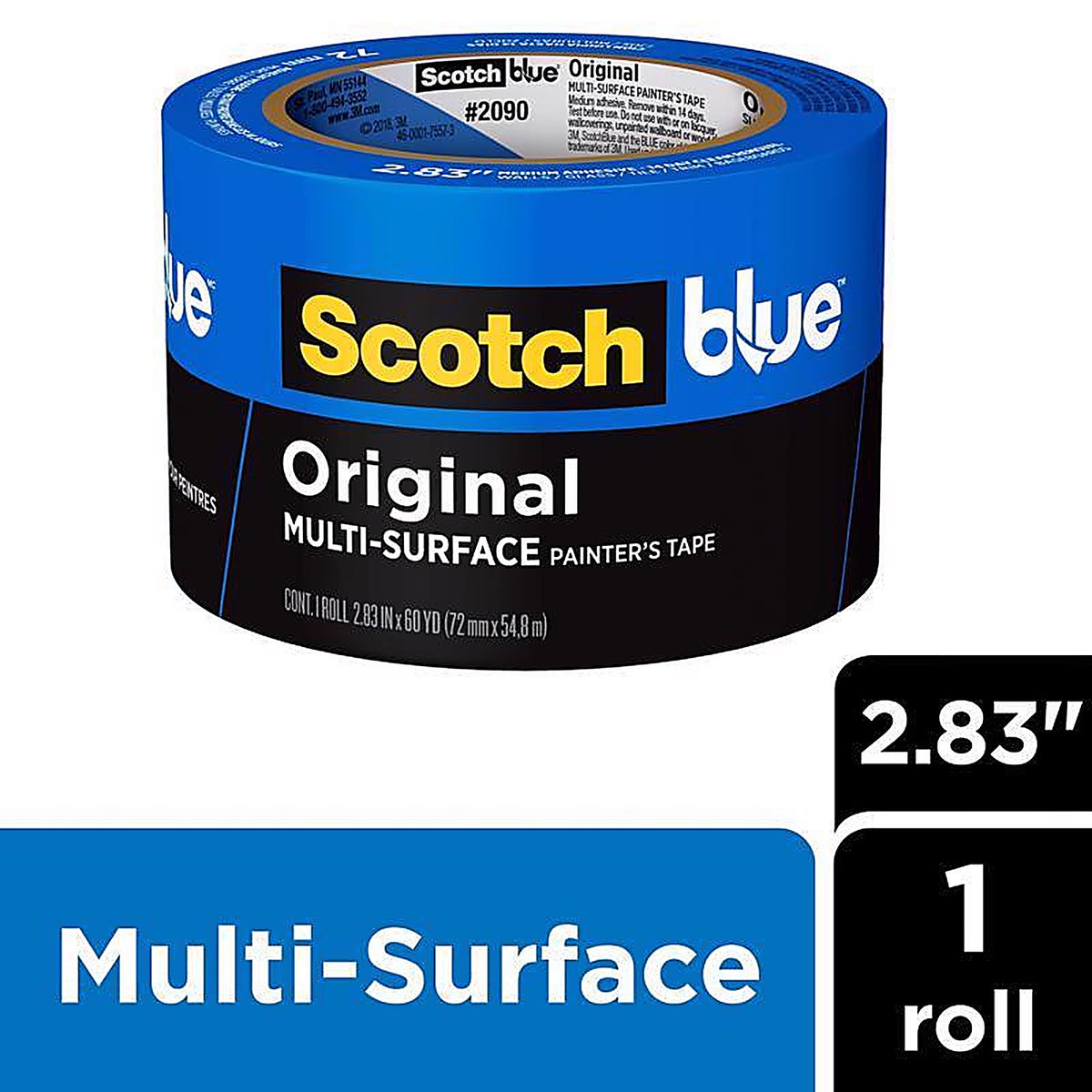 3M 2090-72NC ScotchBlue 2.83 in. W x 60 yd. L Blue Medium Strength Original Painter's Tape 1/Pack
