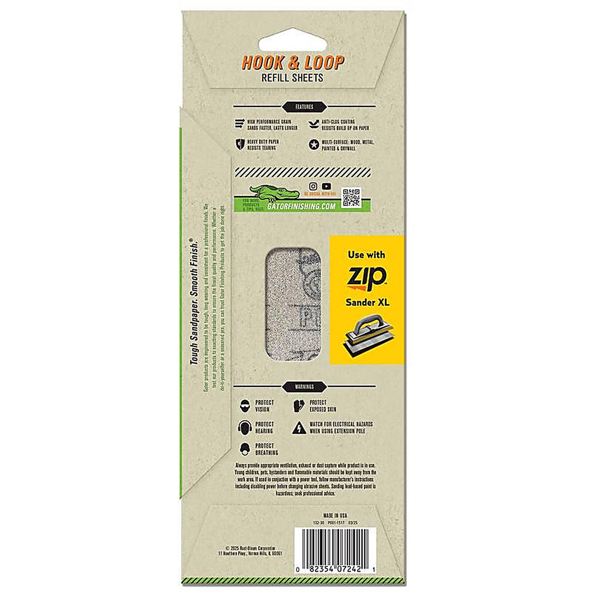 Gator 7242 Zip XL 9-1/2 in. L x 3-1/2 in. W 80 Grit Aluminum Oxide Sanding Sheet 6/Pack