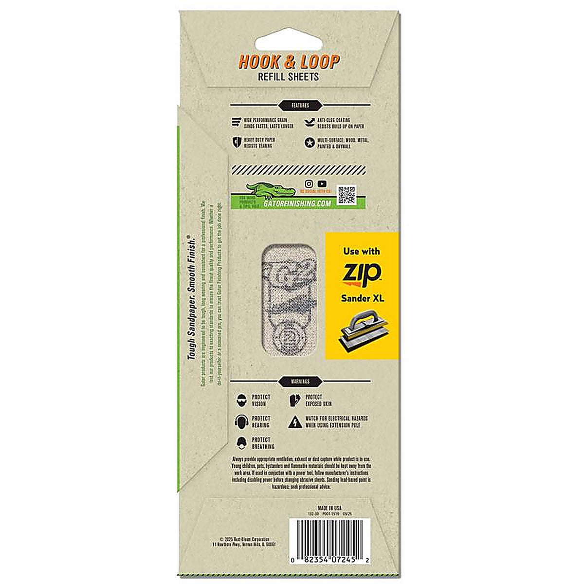 Gator 7245 Zip XL 9-1/2 in. L x 3-1/2 in. W 120 Grit Aluminum Oxide Sanding Sheet 6/Pack
