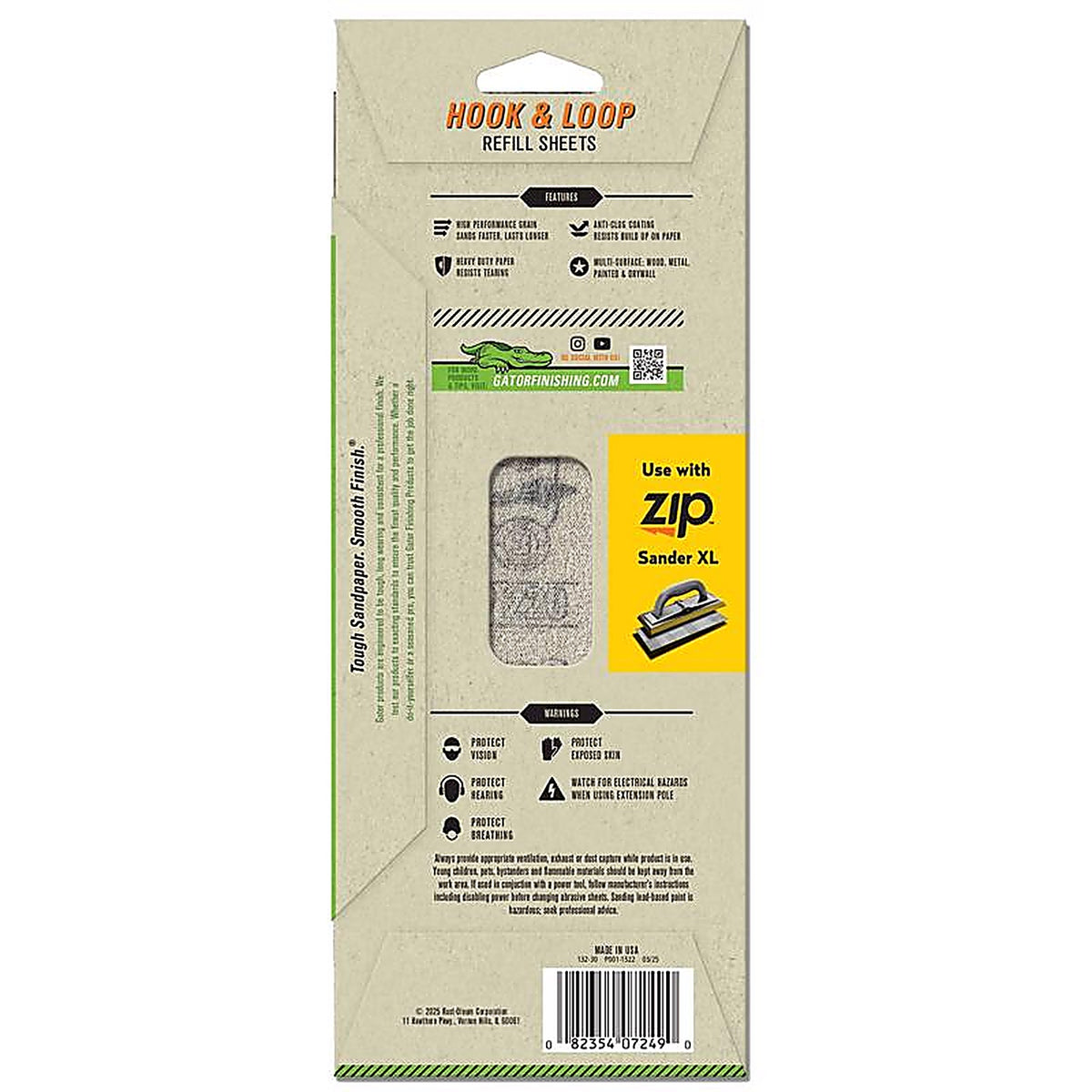 Gator 7249 Zip XL 9-1/2 in. L x 3-1/2 in. W 220 Grit Aluminum Oxide Sanding Sheet 6/Pack
