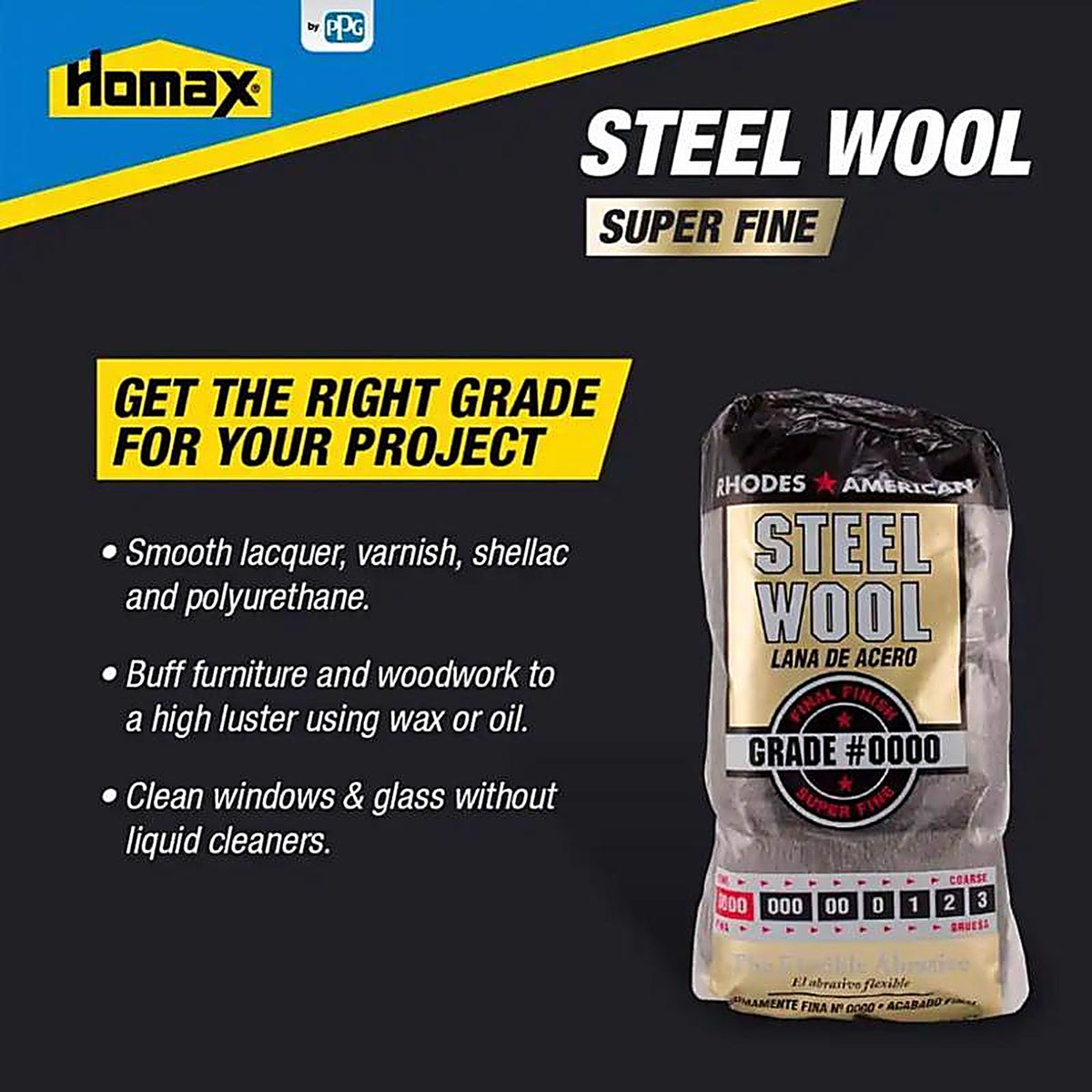 Rhodes American 10120000 0000 Grade Super Fine Steel Wool Pad 12/Pack