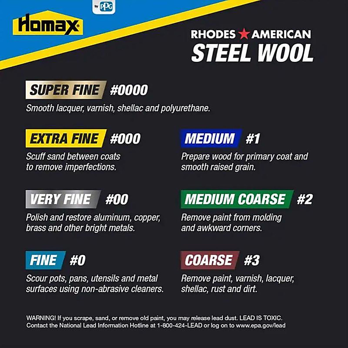 Rhodes American 10120000 0000 Grade Super Fine Steel Wool Pad 12/Pack