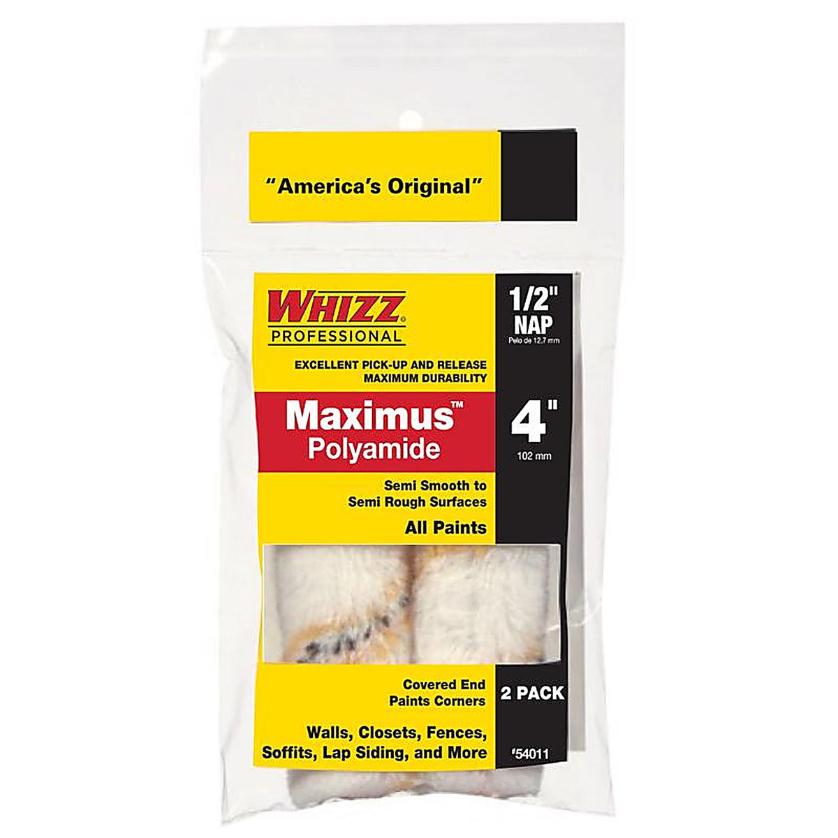 Whizz 54011 Polyamide Fabric 4 in. W x 1/2 in. Mini Paint Roller Cover 2/Pack