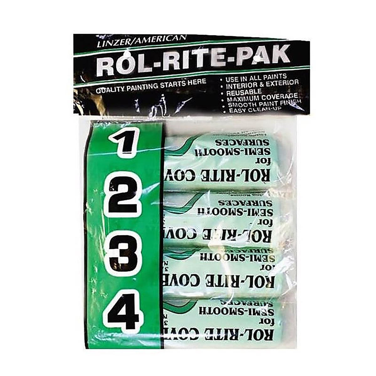 Linzer 9384 Rol-Rite Polyester 9 in. W x 3/8 in. Regular Paint Roller Cover 4/Pack