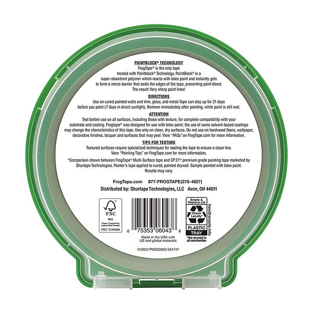 Frogtape 1358463 0.94 in. W x 60 yd. L Green Medium Strength Painter's Tape 1/Pack