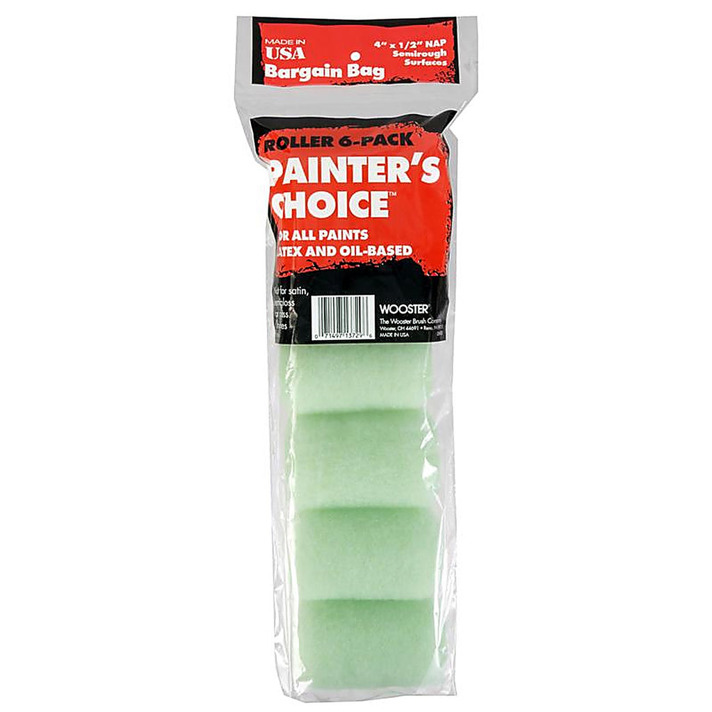 Wooster R271-4 Painter's Choice Fabric 4 in. W x 1/2 in. Trim Paint Roller Cover 6/Pack