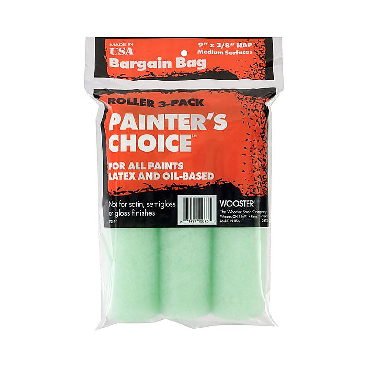 Wooster R728-9 Painter's Choice Fabric 9 in. W x 3/8 in. Paint Roller Cover 3/Pack