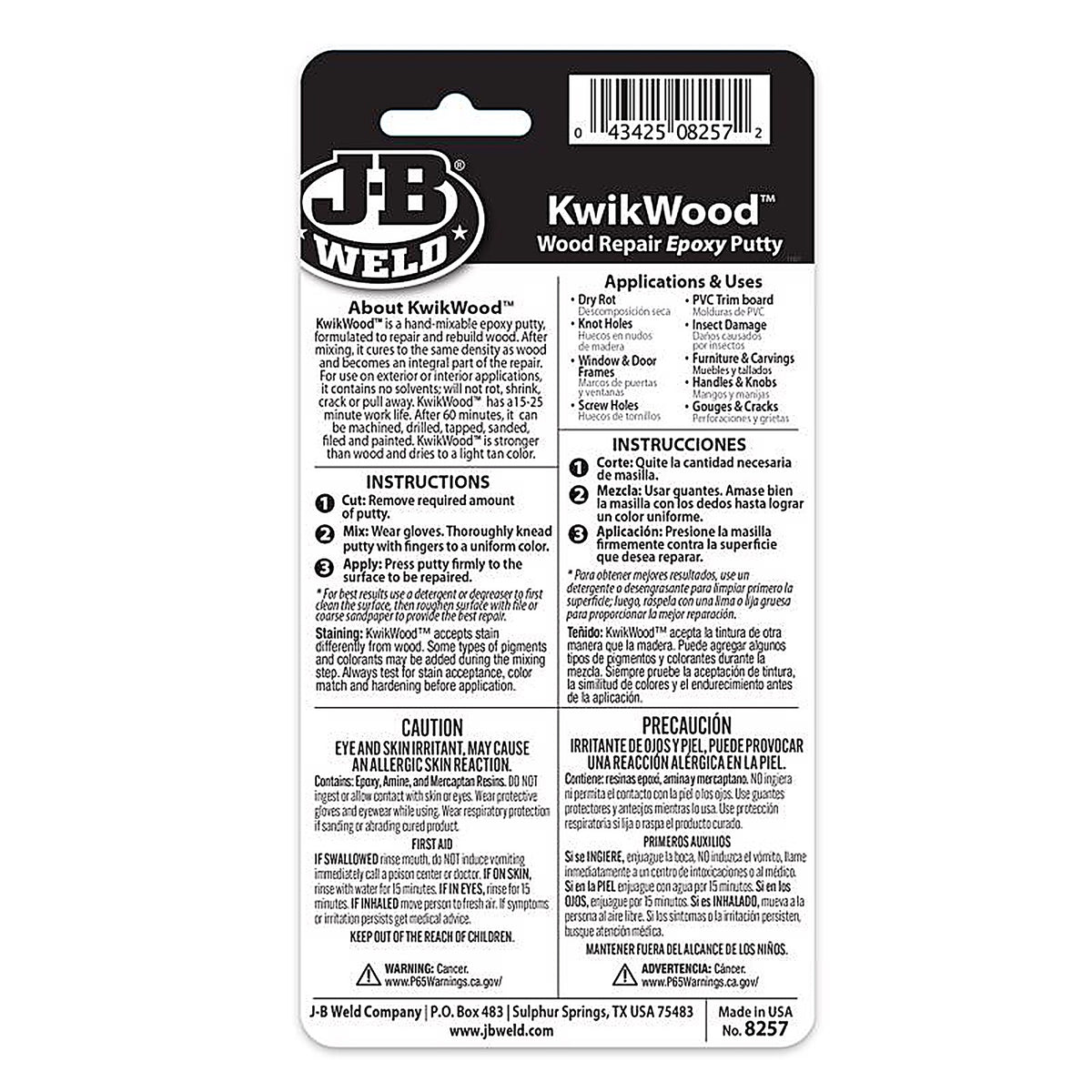 J-B Weld 8257 KwikWood Tan Putty Stick 1 oz.