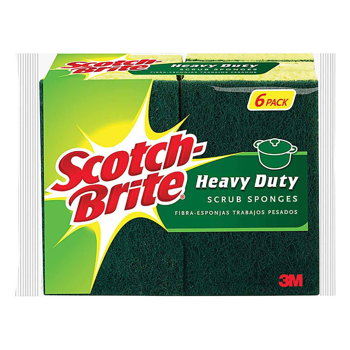 3M 426 Scotch-Brite Heavy Duty Scrubber Sponge For Pots and Pans 4.5 in. L 6/Pack
