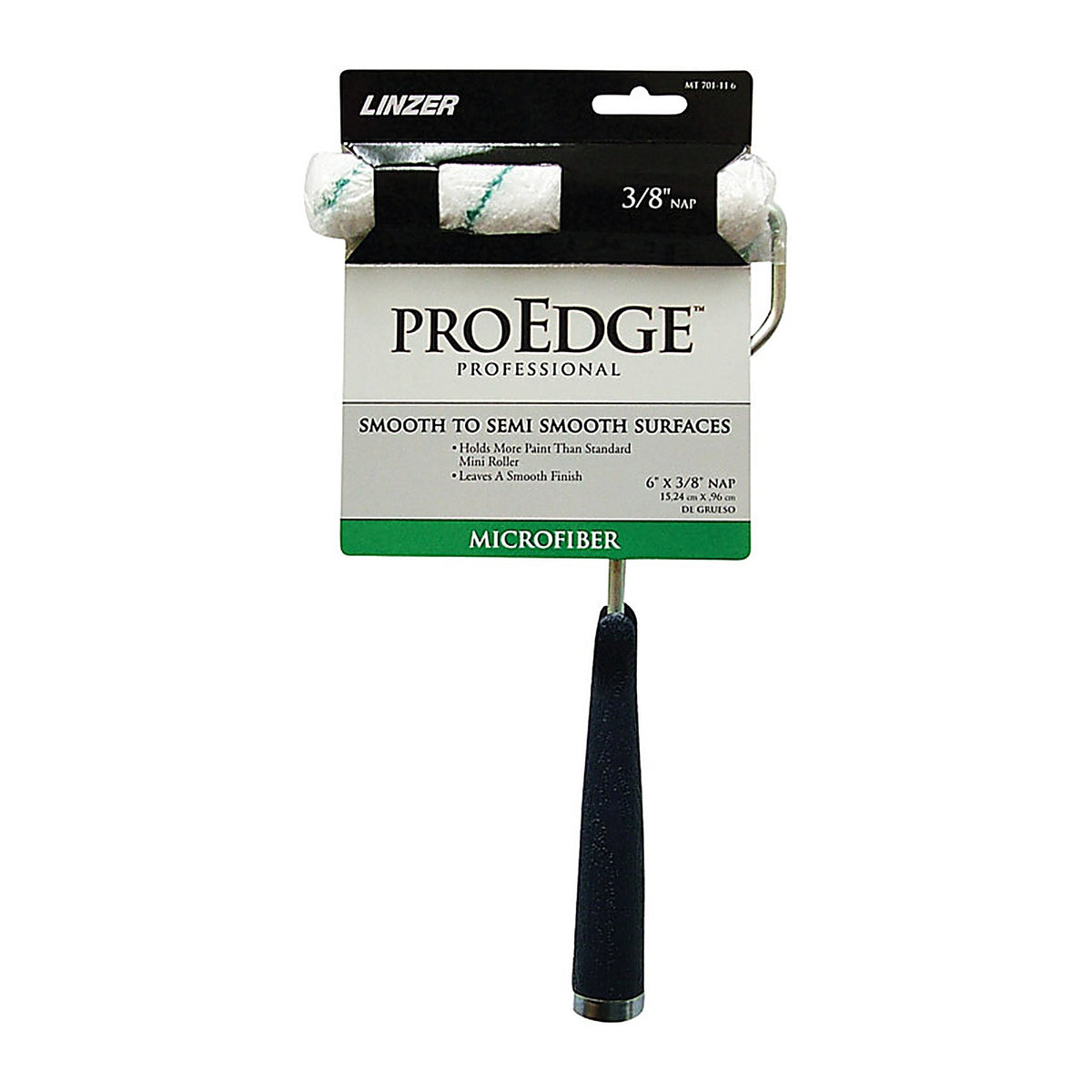 Linzer MT701 11 6 Pro Edge 6 in. W Mini Paint Roller Frame and Cover Threaded End