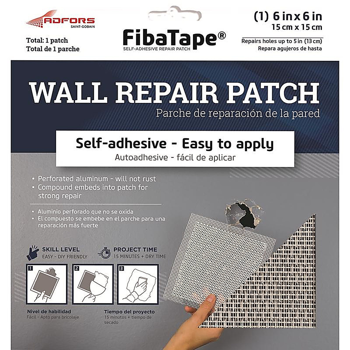 Fibatape FDW6924-U 6 in. L x 6 in. W Fiberglass Mesh White Self Adhesive Wall Repair Patch
