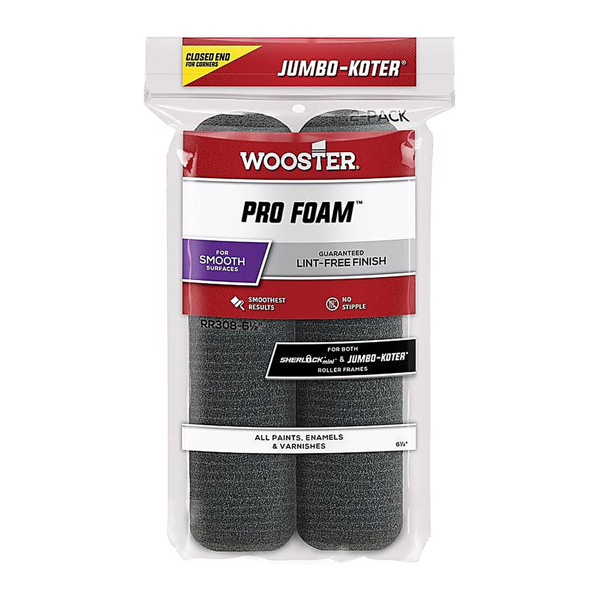 Wooster RR308-6 1/2 Jumbo Koter Foam 6-1/2 in. W Mini Paint Roller Cover 2/Pack