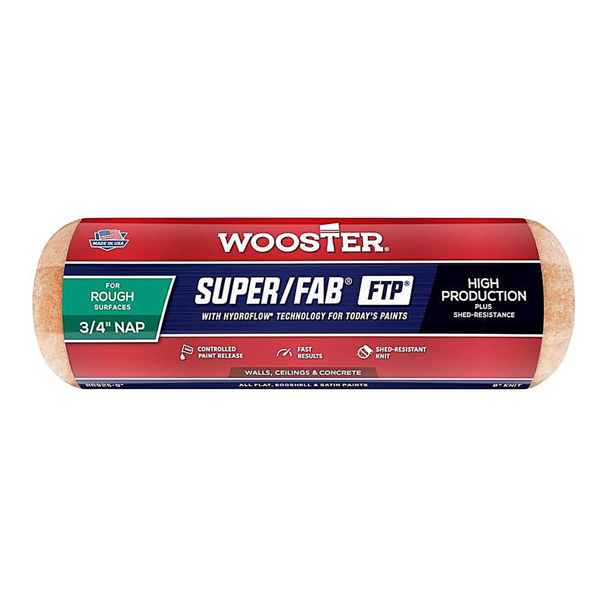 Wooster RR925-9 Super/Fab FTP Synthetic Blend 9 in. W x 3/4 in. Paint Roller Cover 1/Pack