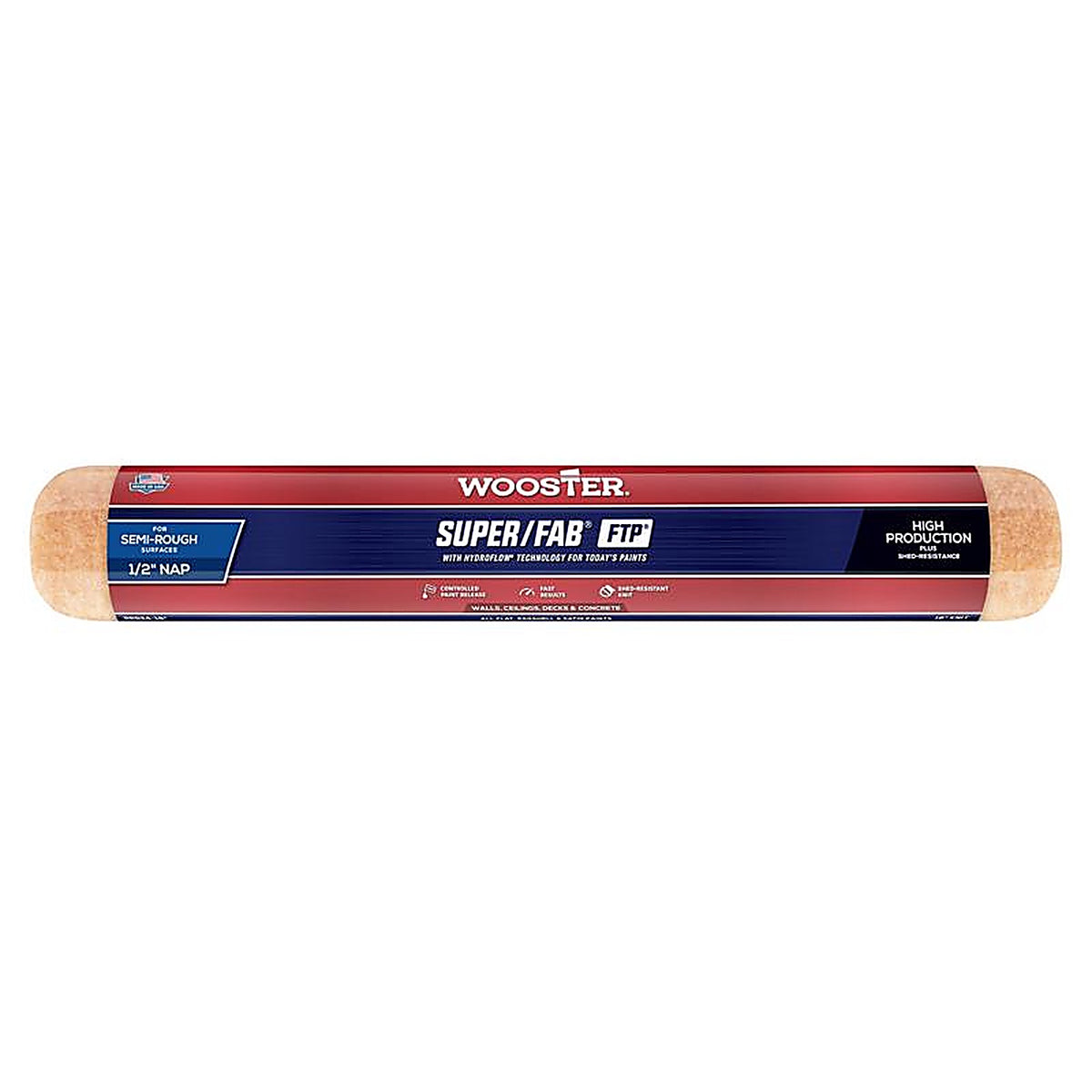 Wooster RR924-18 Super/Fab FTP Synthetic Blend 18 in. W x 1/2 in. Paint Roller Cover 1/Pack
