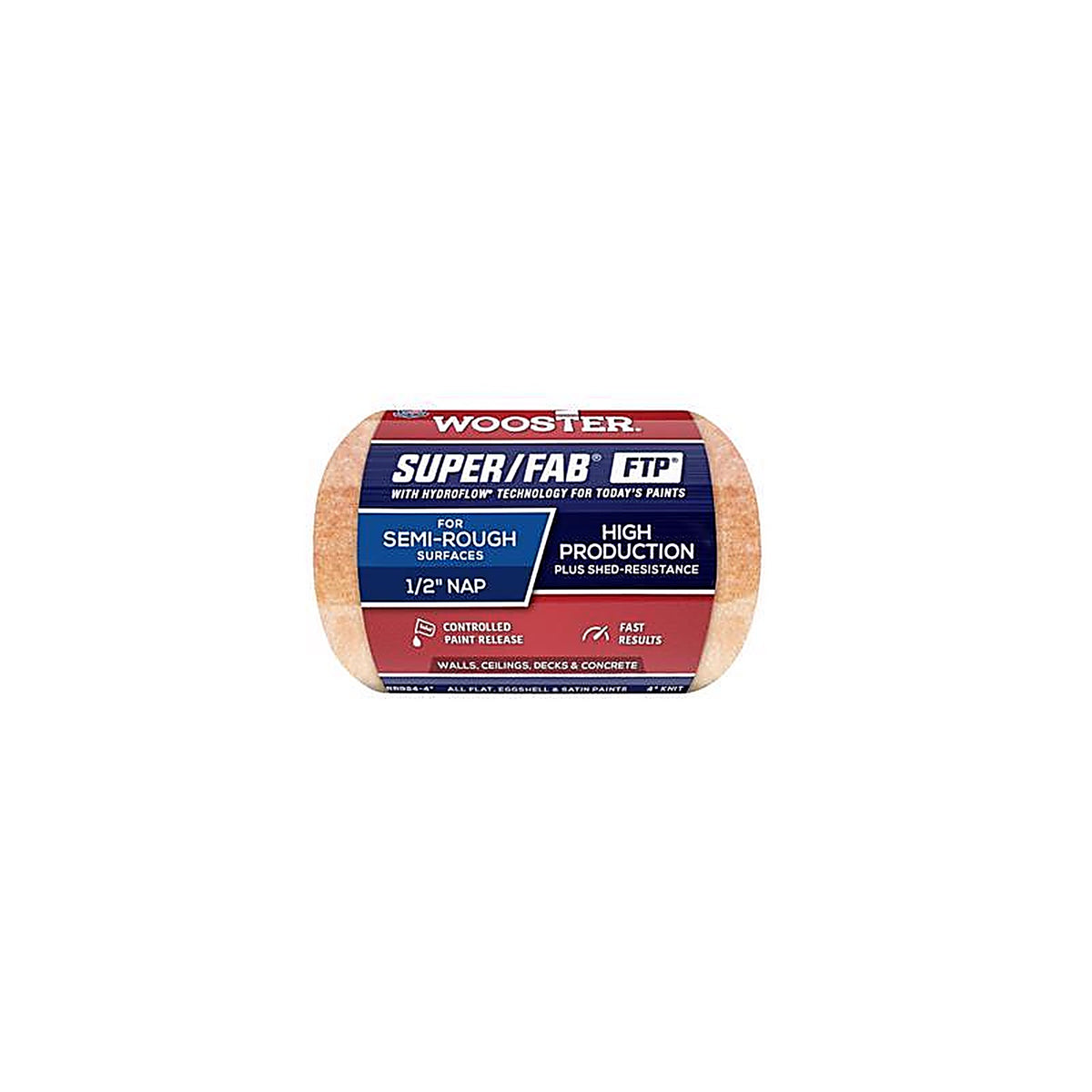 Wooster RR924-4 Super/Fab FTP Synthetic Blend 4 in. W x 1/2 in. Trim Paint Roller Cover 1/Pack