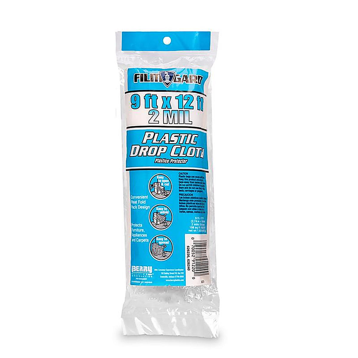 Film-Gard 626236 9 ft. W x 12 ft. L x 2 mil Plastic Drop Cloth 1/Pack