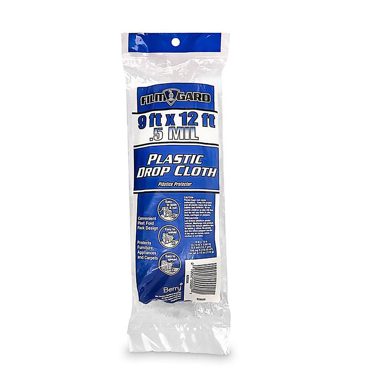 Film-Gard 626204 9 ft. W x 12 ft. L x 0.5 mil Plastic Drop Cloth 1/Pack