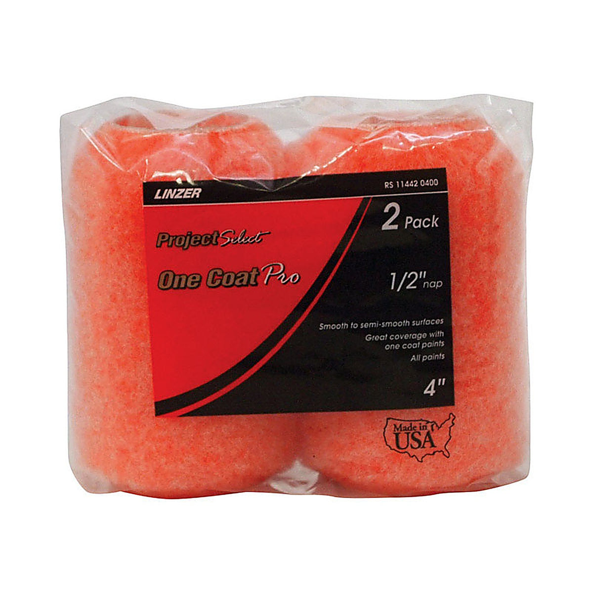 Linzer RS 11442 0400 Project Select One Coat Pro Polyester 4 in. W x 1/2 in. Regular Paint Roller Cover 2/Pack