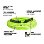 Flexzilla HFZP1450YW2 Pro 50 ft. L x 1/4 in. Dia. Hybrid Polymer Air Hose 300 psi Zilla Green