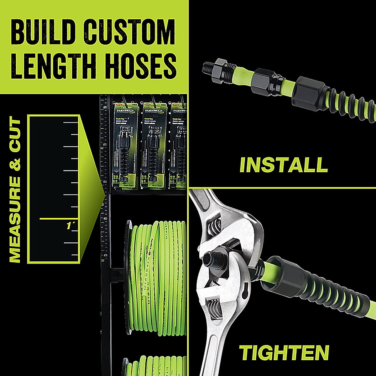 Flexzilla HFZ14250YW Pro 250 ft. L x 1/4 in. Dia. Hybrid Polymer Air Hose 300 psi Zilla Green