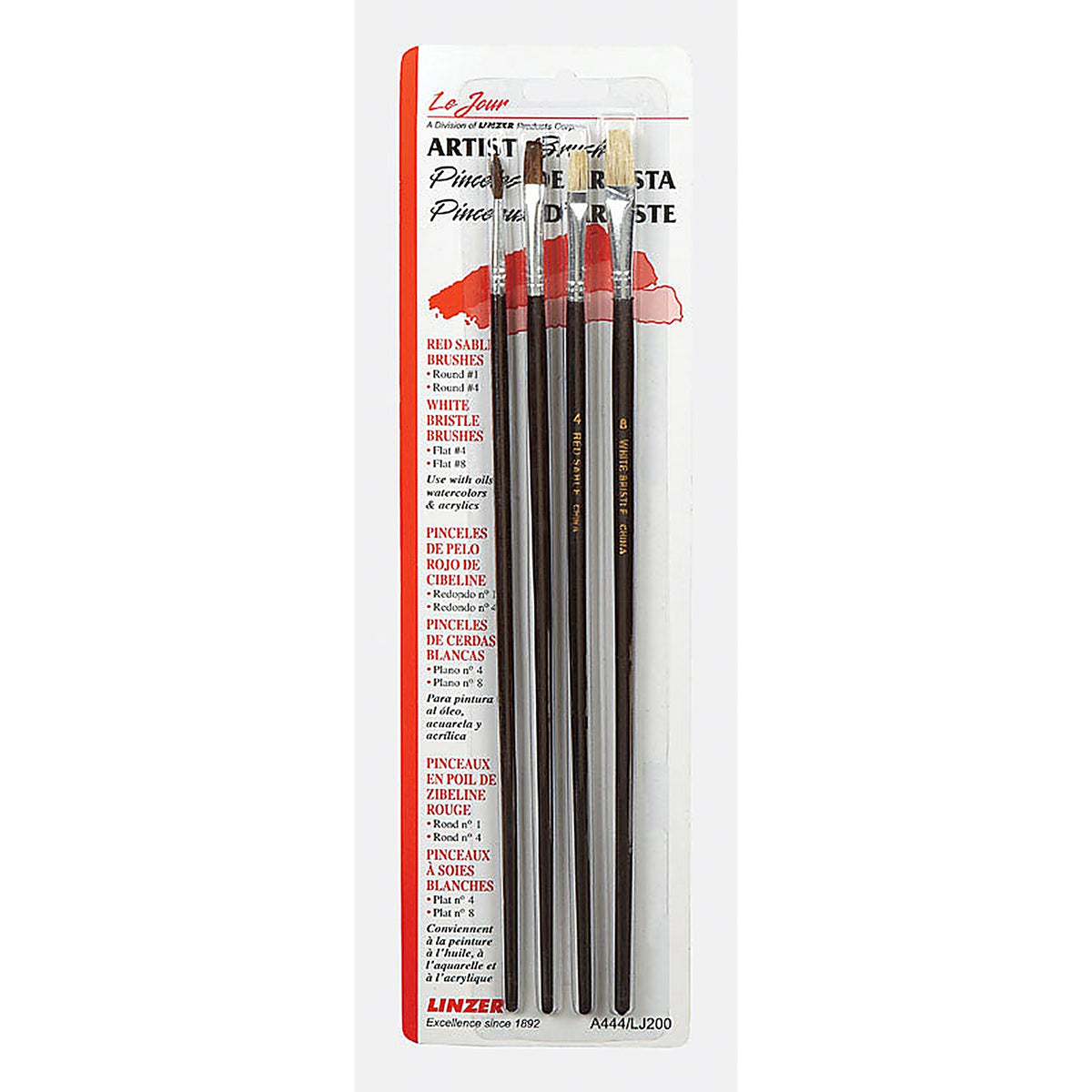Linzer A444 No. 1, No. 4s and No. 8 in. W Assorted Artist Paint Brush Set