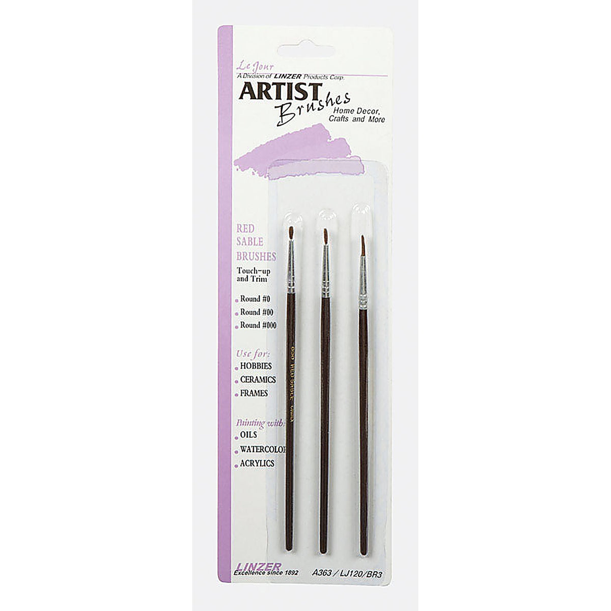 Linzer A363 No. 000, No. 00 and No. 0 W Assorted Artist Paint Brush Set