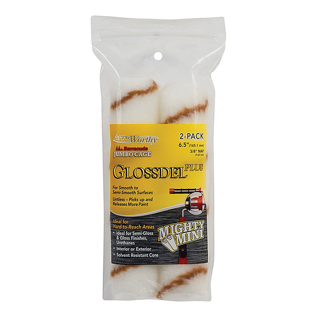 Arroworthy 6.5-GLP3JCT P Glossdel Plus 6.5 in. W x 3/8 in. Jumbo Paint Roller Cover 2/Pack