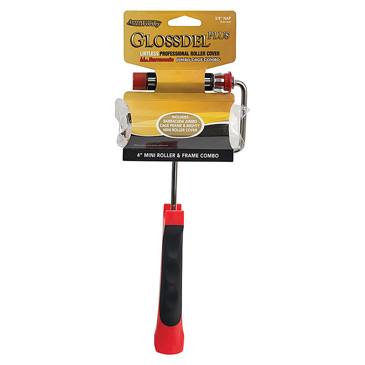 Arroworthy 411JB-GLP3C Glossdel Plus 4 in. W Jumbo Mini Paint Roller Frame and Cover Threaded End