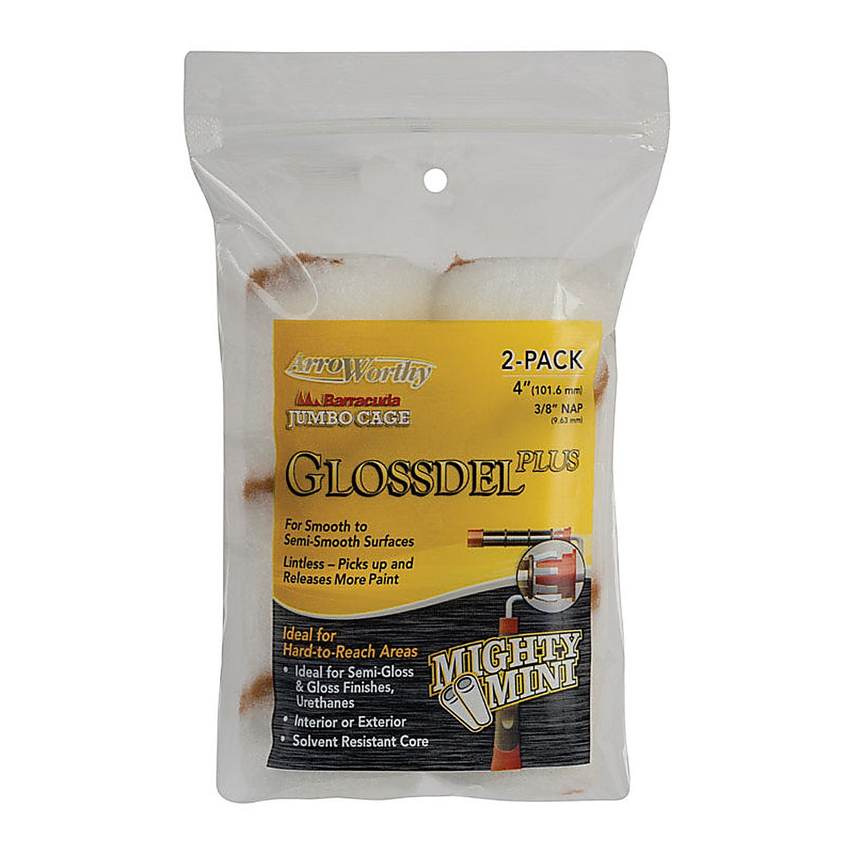 Arroworthy 4-GLP3JCT P Glossdel Plus 4 in. W x 3/8 in. Jumbo Paint Roller Cover 2/Pack
