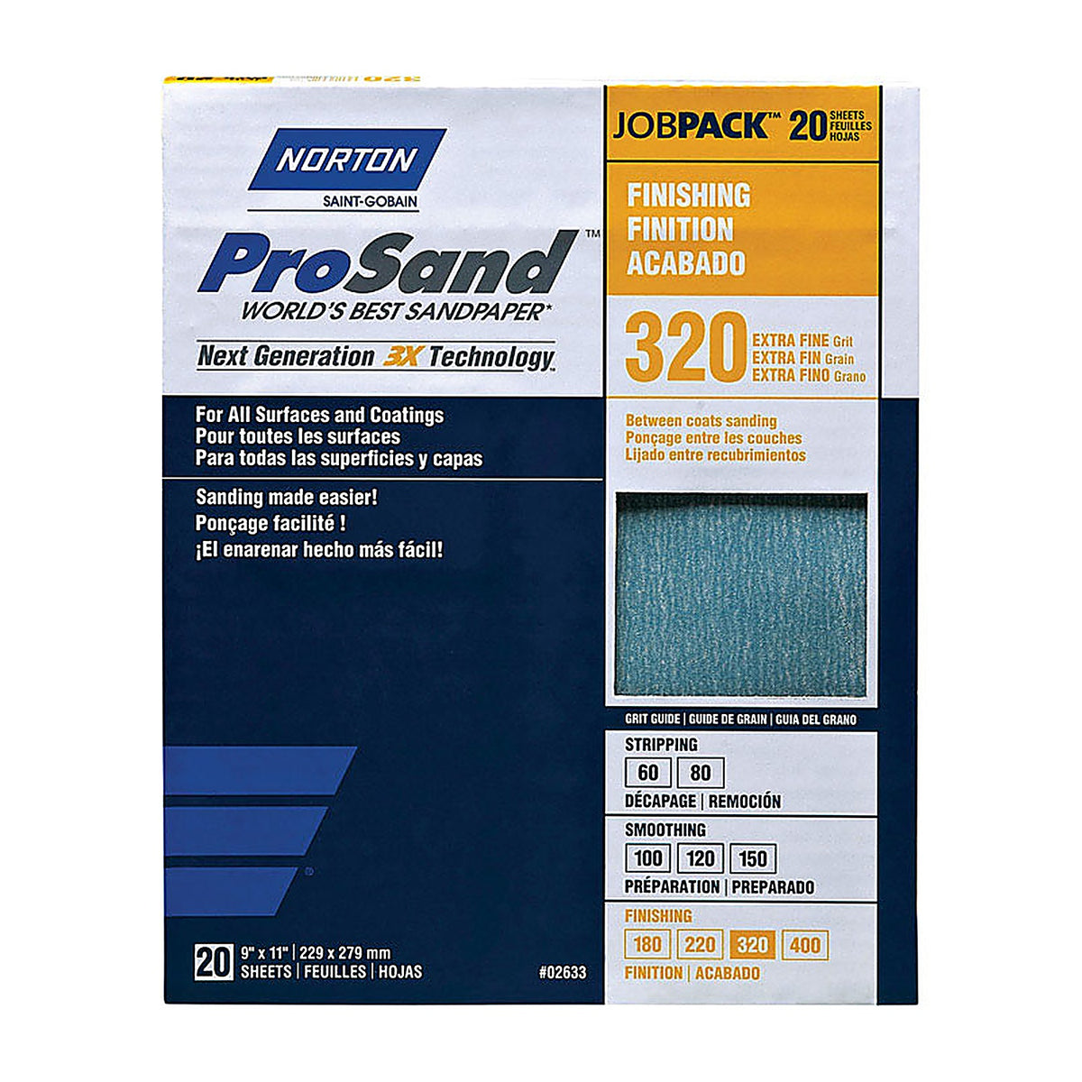 Norton 7660768166 ProSand 11 in. L x 9 in. W 320 Grit Aluminum Oxide Sandpaper 20/Pack
