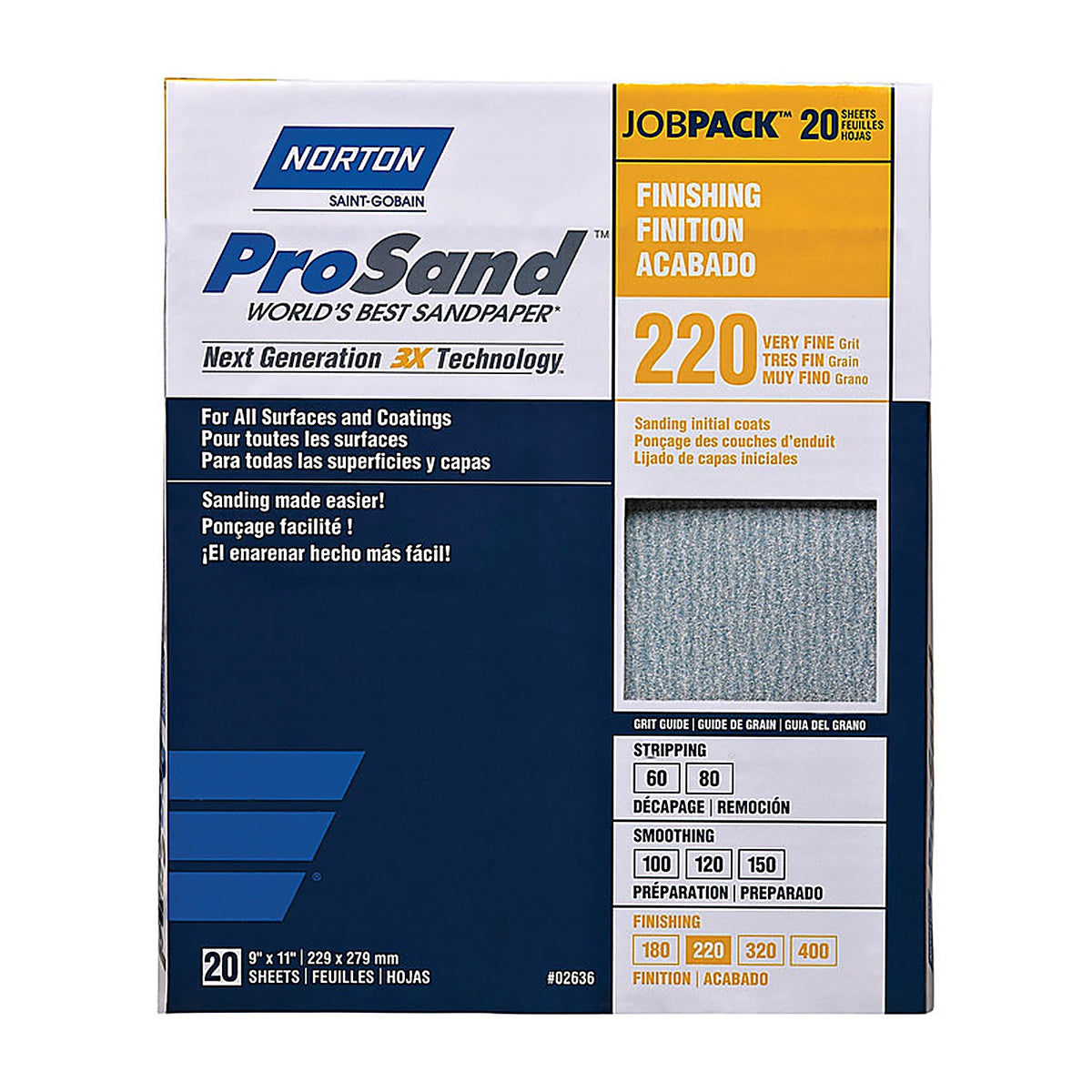 Norton 7660768167 ProSand 11 in. L x 9 in. W 220 Grit Aluminum Oxide Sandpaper 20/Pack