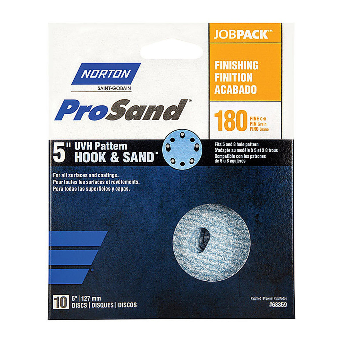 Norton 7660768359 ProSand 5 in. Ceramic Alumina Hook and Loop A975 Sanding Disc 180 Grit Fine 10/Pack