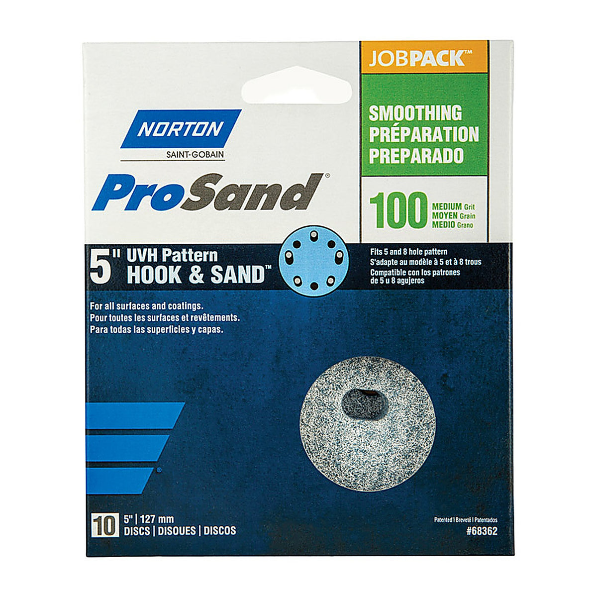 Norton 7660768362 ProSand 5 in. Ceramic Alumina Hook and Loop A975 Sanding Disc 100 Grit Medium 10/Pack
