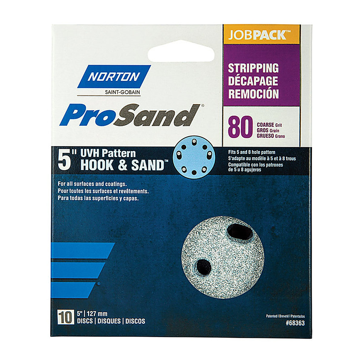 Norton 7660768363 ProSand 5 in. Ceramic Alumina Hook and Loop A975 Sanding Disc 80 Grit Coarse 10/Pack