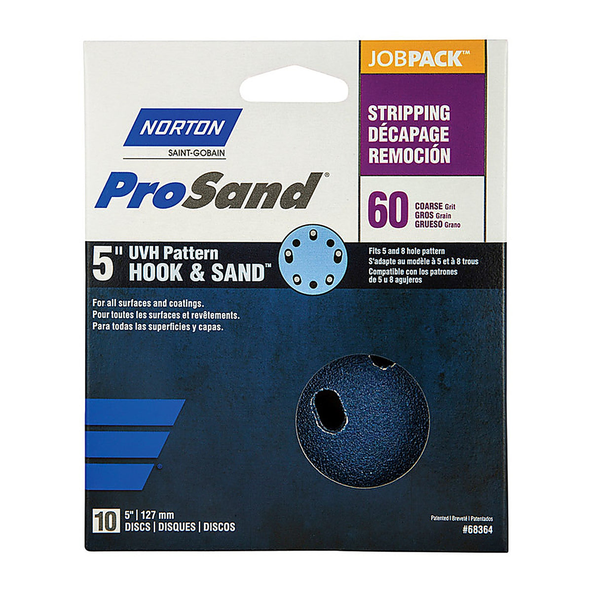 Norton 7660768364 ProSand 5 in. Zirconia Alumina Hook and Loop H831 Sanding Disc 60 Grit Coarse 10/Pack