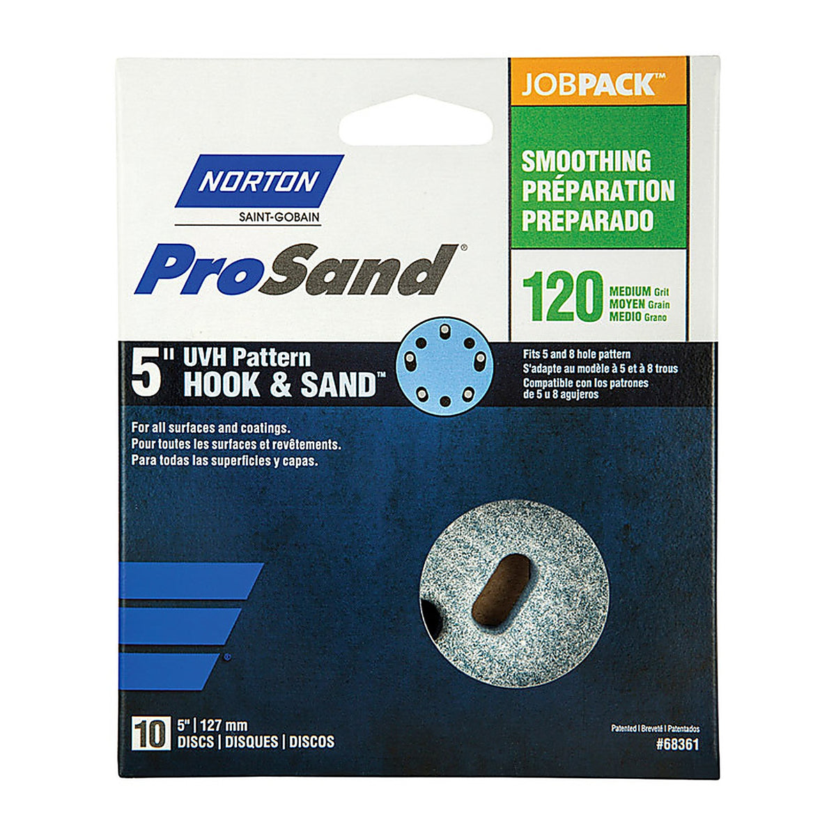 Norton 7660768361 ProSand 5 in. Ceramic Alumina Hook and Loop A975 Sanding Disc 120 Grit Medium 10/Pack