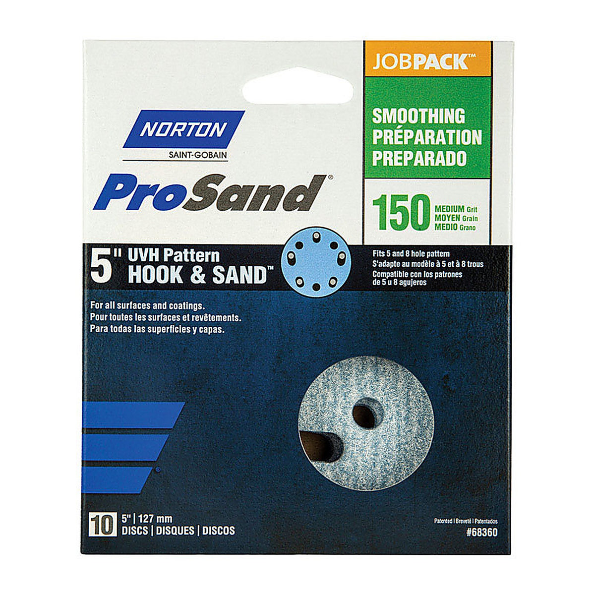 Norton 7660768360 ProSand 5 in. Ceramic Alumina Hook and Loop A975 Sanding Disc 150 Grit Fine 10/Pack
