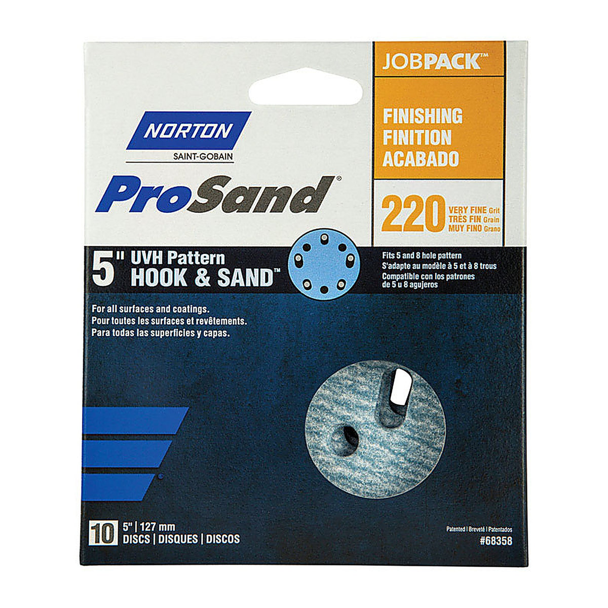 Norton 7660768358 ProSand 5 in. Ceramic Alumina Hook and Loop A975 Sanding Disc 220 Grit Very Fine 10/Pack