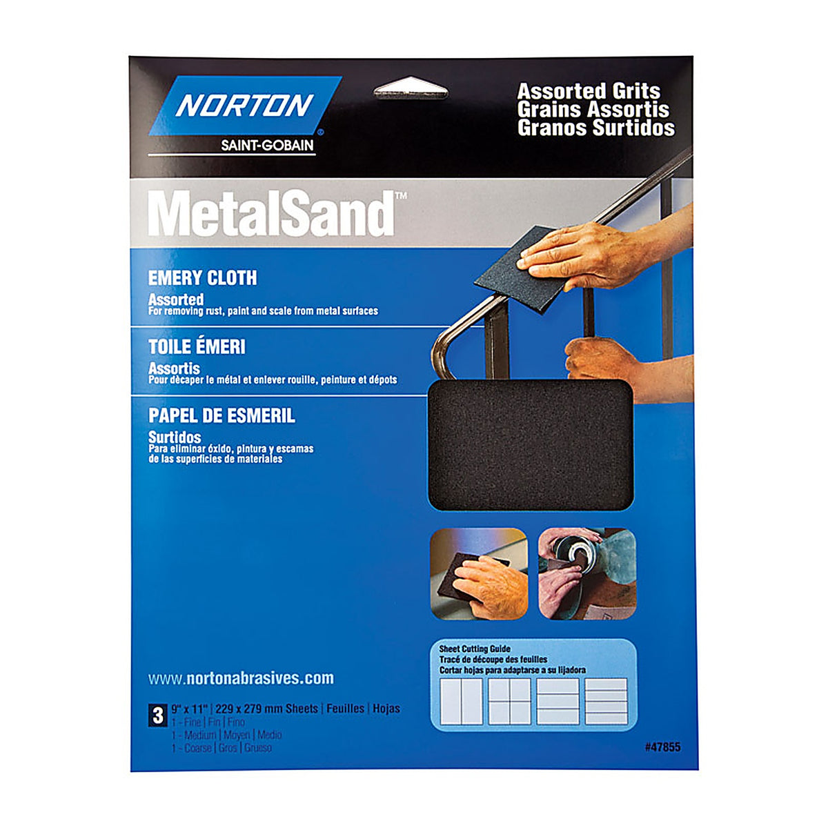 Norton 7660747855 MetalSand 11 in. L x 9 in. W Assorted Grit Emery Emery Cloth 3/Pack
