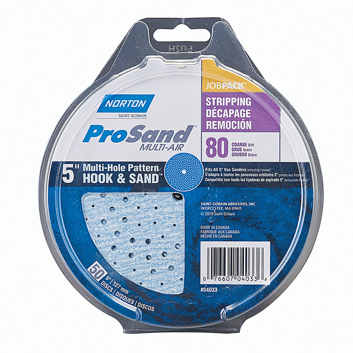 Norton 7660704033 ProSand 5 in. Ceramic Alumina Hook and Loop A975 Sanding Disc 80 Grit Coarse 50/Pack