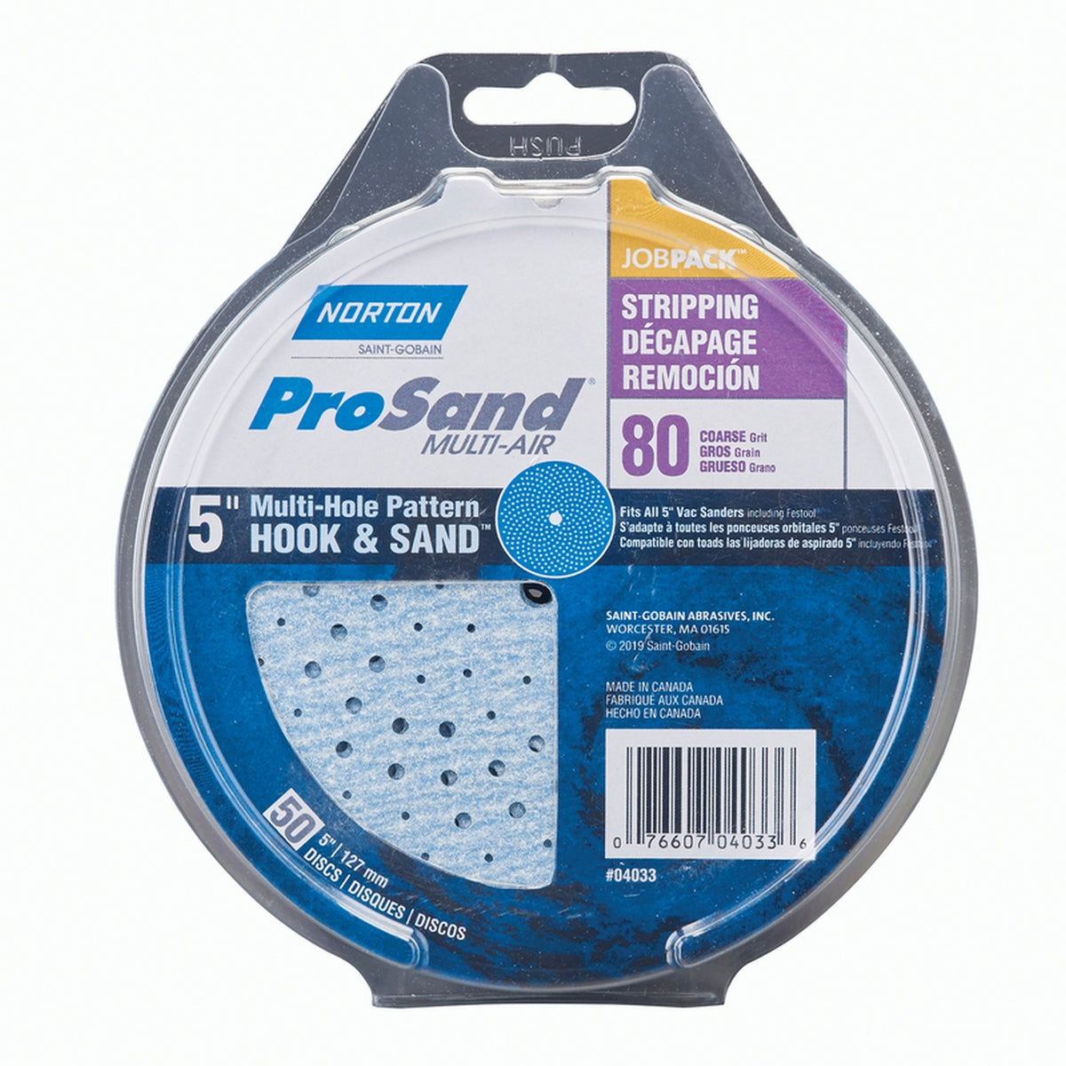 Norton 7660704033 ProSand 5 in. Ceramic Alumina Hook and Loop A975 Sanding Disc 80 Grit Coarse 50/Pack