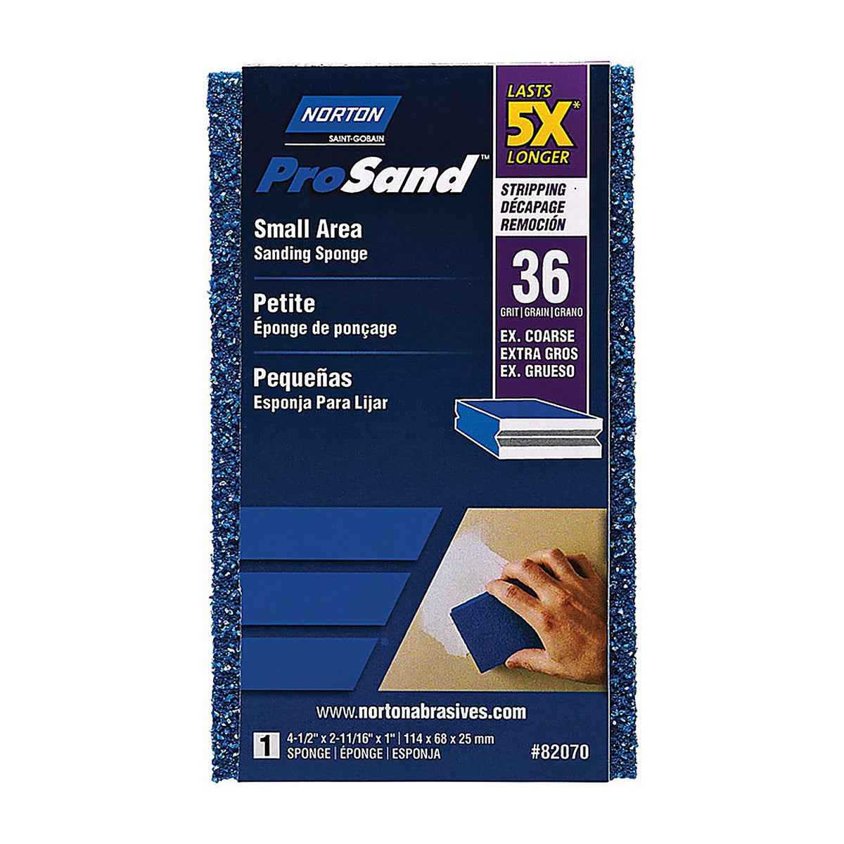 Norton 7660782070 ProSand 4.5 in. L x 2.69 in. W x 1 in. 36 Grit Extra Coarse Small Area Sanding Sponge
