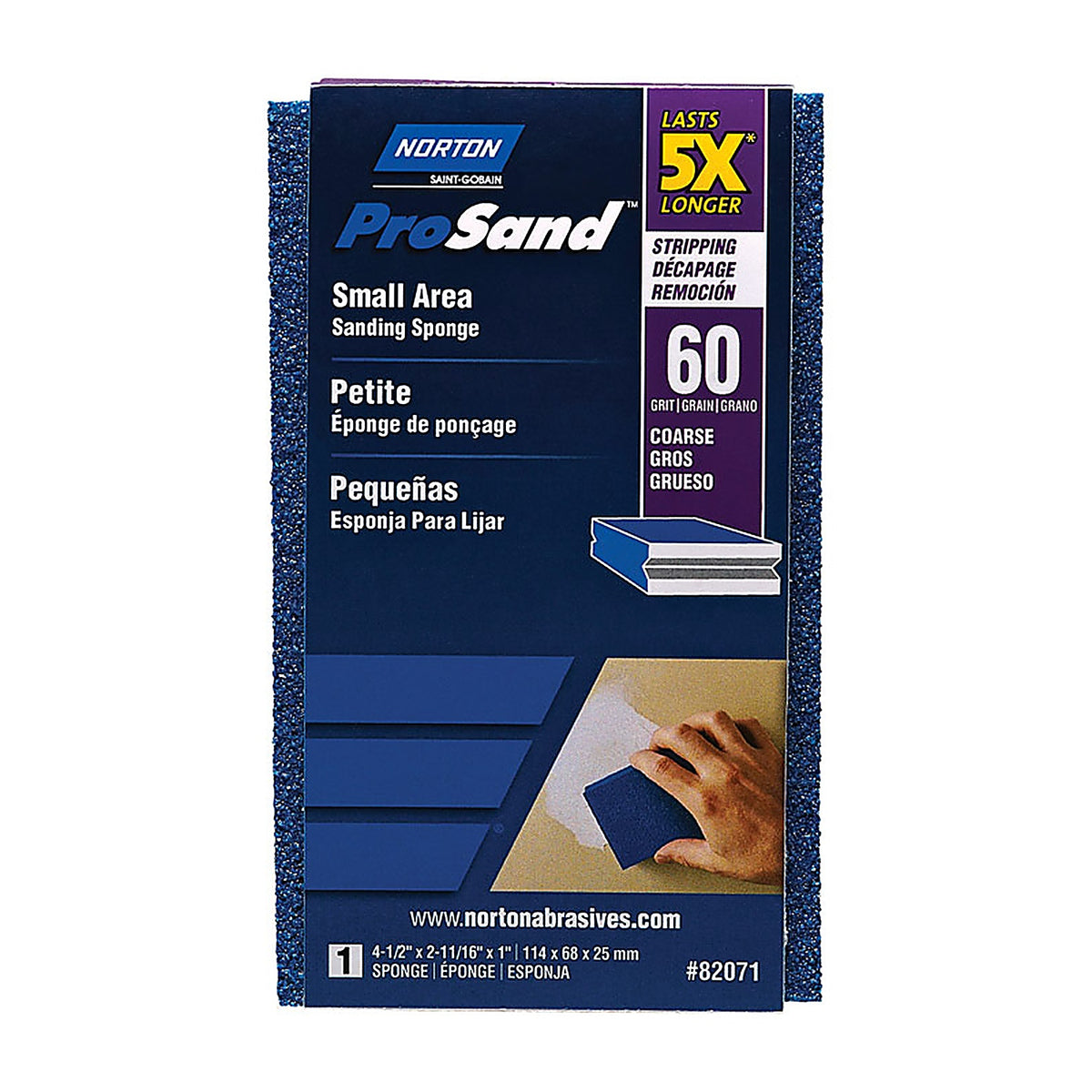 Norton 7660782071 ProSand 4.5 in. L x 2.69 in. W x 1 in. 60 Grit Coarse Small Area Sanding Sponge