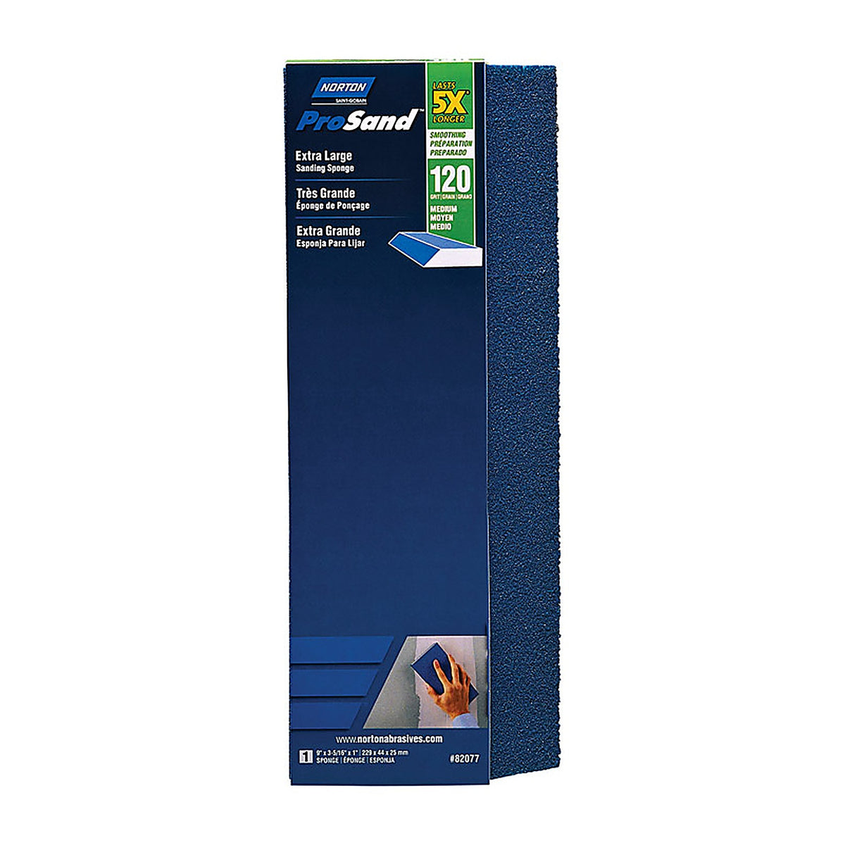 Norton 7660782077 ProSand 9 in. L x 3.83 in. W x 1 in. 120 Grit Medium Extra Large Sanding Sponge