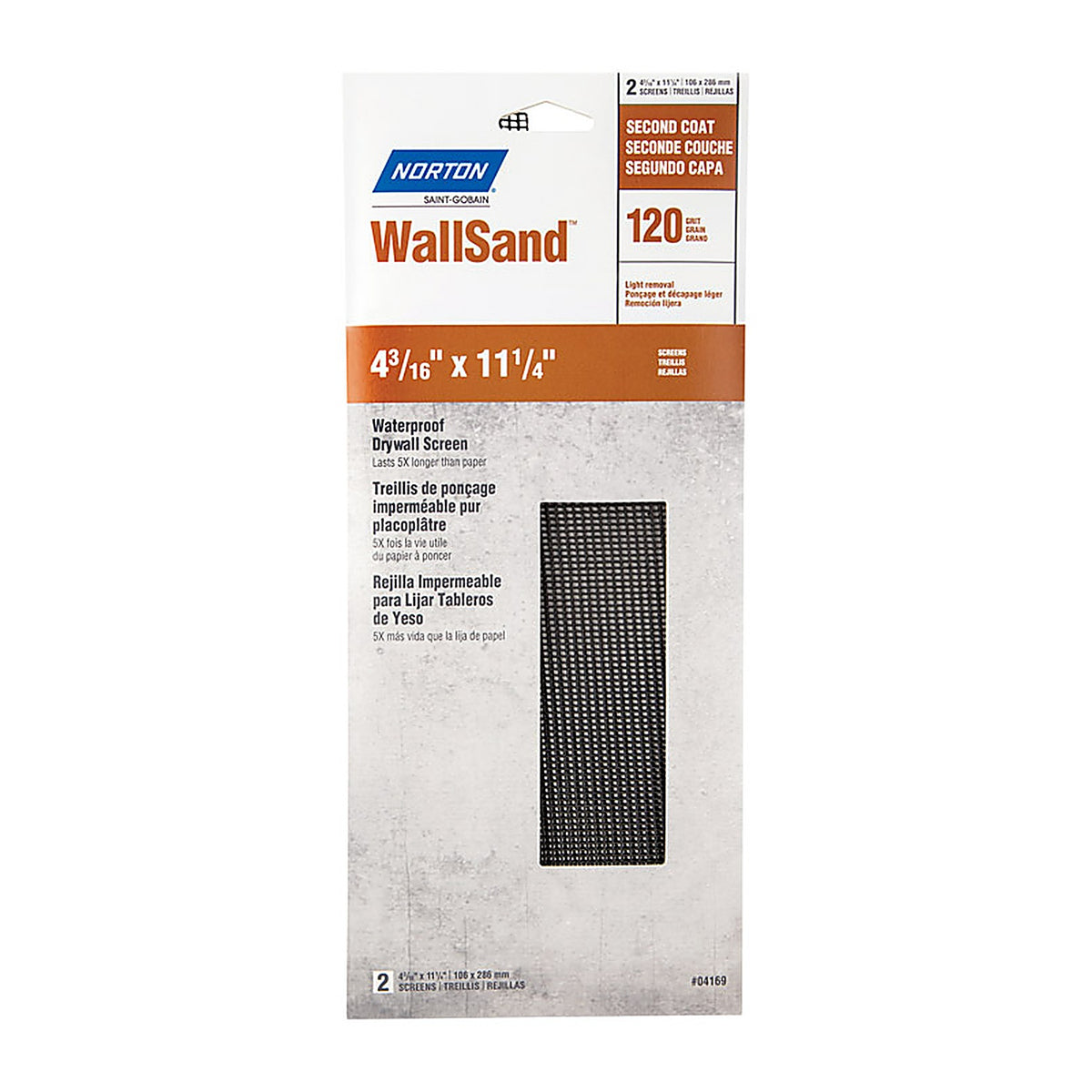 Norton 7660721767 WallSand 11-1/4 in. L x 4-3/16 in. W 120 Grit Silicon Carbide Drywall Sanding Screen 2/Pack