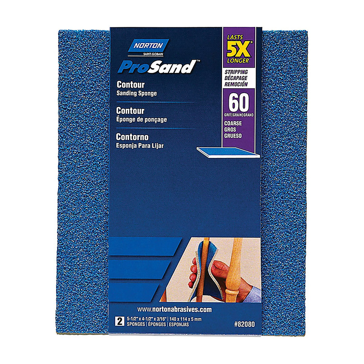 Norton 7660782080 ProSand 5.5 in. L x 4.2 in. W x 0.875 in. 60 Grit Coarse Contour Sanding Sponge