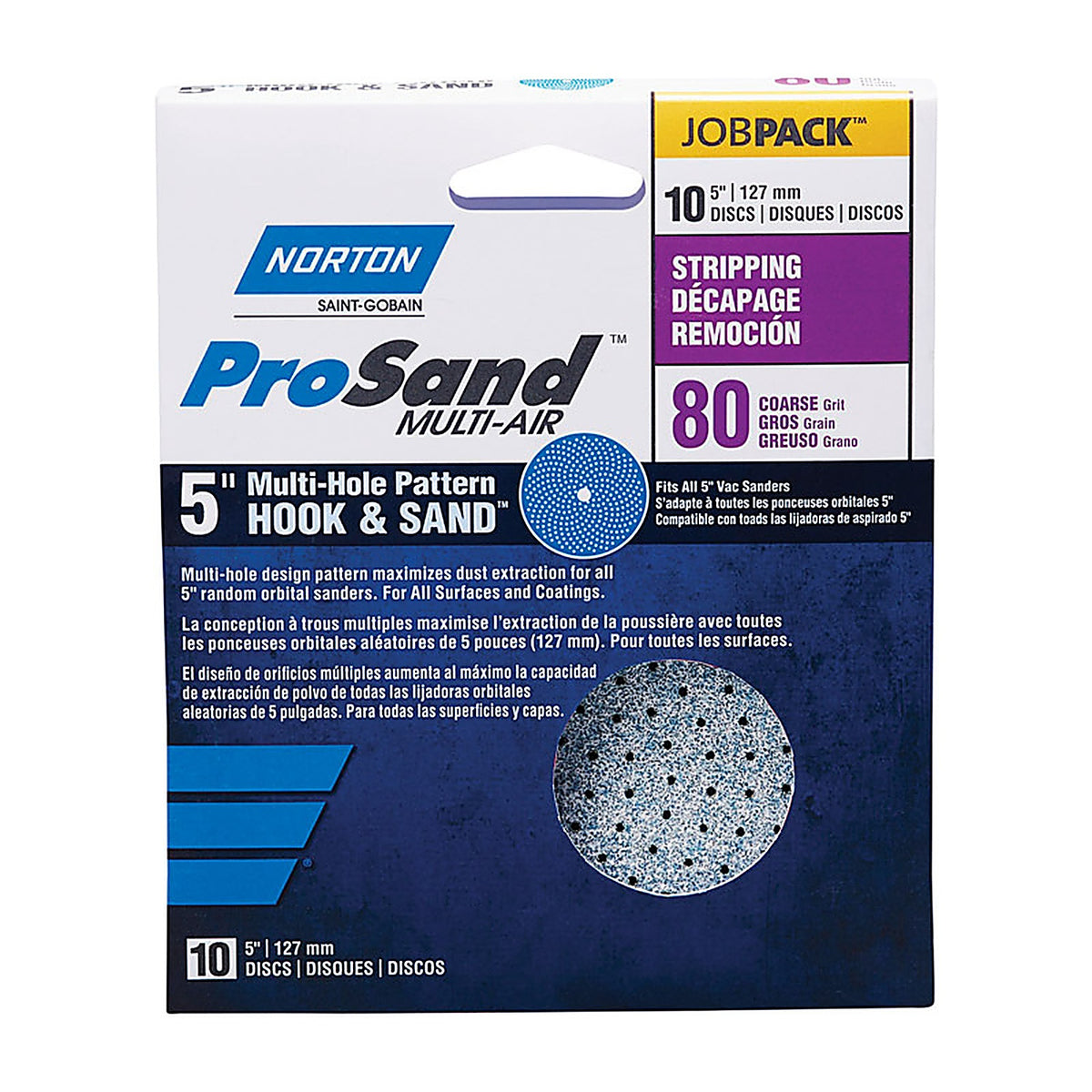 Norton 7660703223 ProSand 5 in. Ceramic Alumina Hook and Loop A975 Sanding Disc 80 Grit Coarse 10/Pack