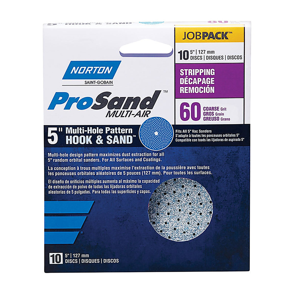 Norton 7660703224 ProSand 5 in. Zirconia Alumina Hook and Loop H831 Sanding Disc 60 Grit Coarse 10/Pack